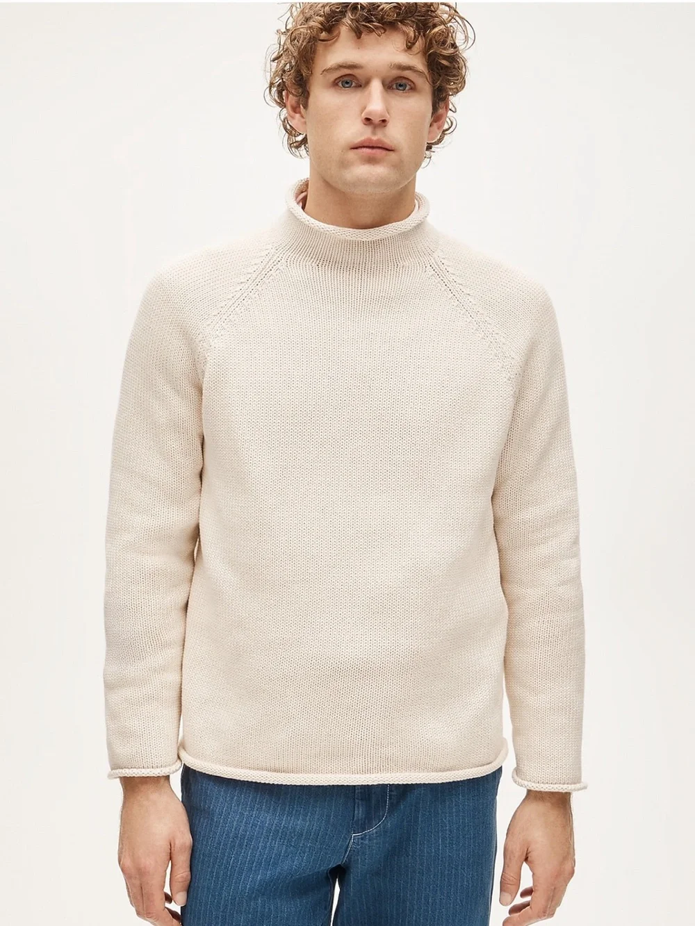 J. Crew Men’s 1988 Rollneck Sweater in Mountain White Cream Cotton Size Medium